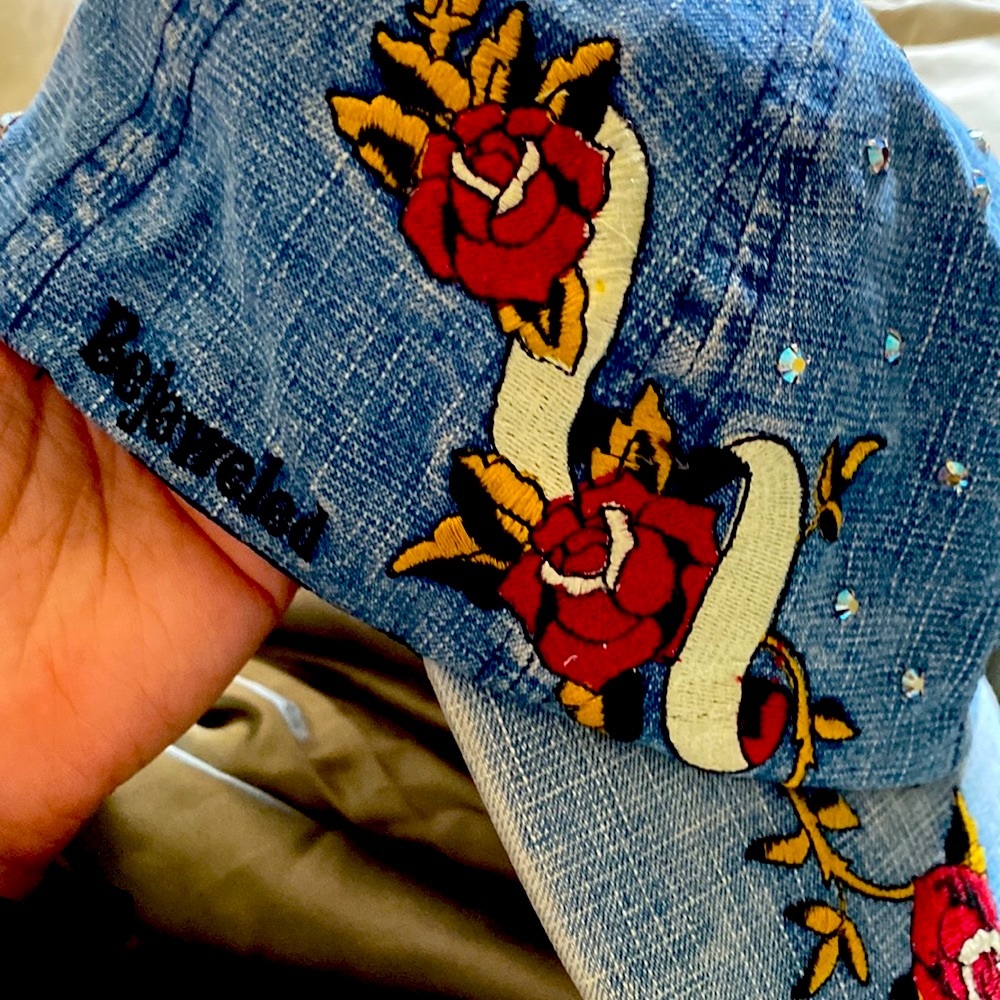 Bejeweled Swarovski Crystals Limited Edition Embroidered Denim Logo Baseball Cap